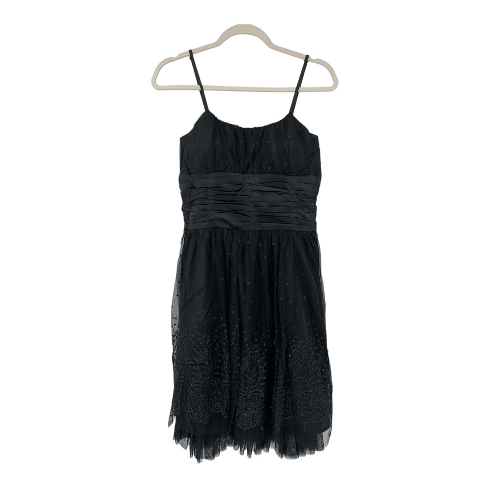 NWT Lucy Paris Black Glitter Polka Dot Tulle Satin Ruched Cocktail D…